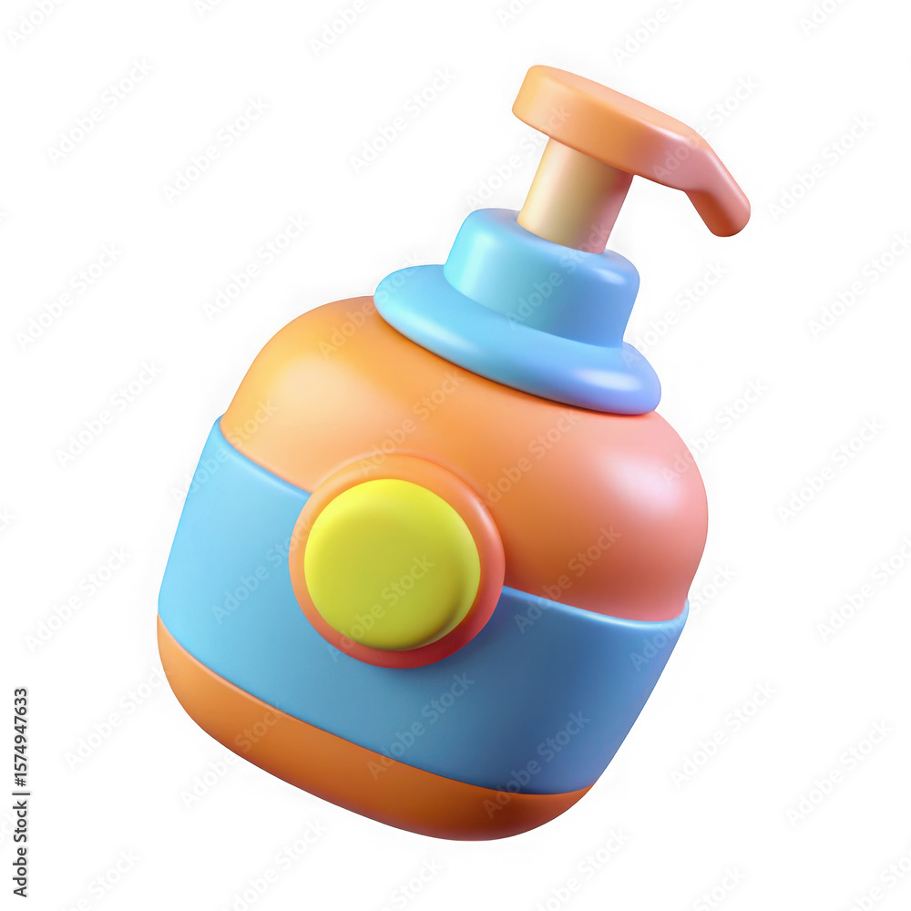 Poster stylized 3d rendering of a colorful liquid soap dispenser isolated on transparent background