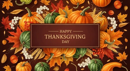 Thanksgiving Celebration Pumpkins Autumn Leaves  Festive Design