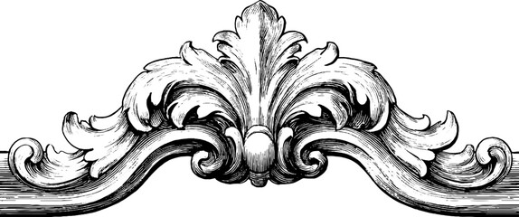 Ornate double scroll crest design engraved motif for decor and art projects