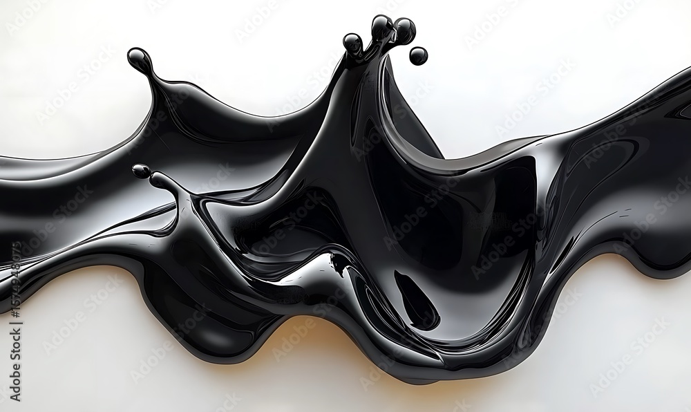 Poster a splash of black paint. dynamic form made of black liquid material. abstract composition for graphi