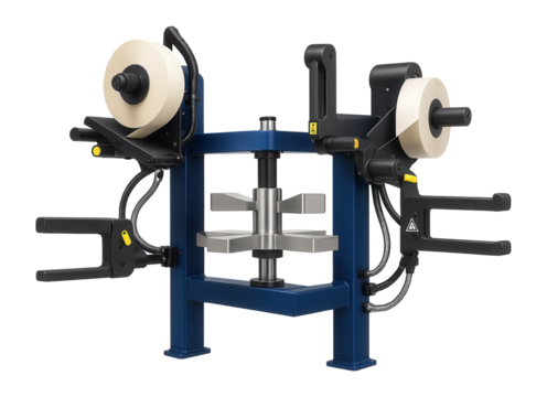 Multi-panel labeling machine with rotating fixtures for applying multiple labels on different sides of a box in logistics hubs