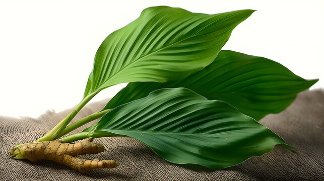 Green leaves of turmeric (Curcuma longa) ginger medicinal herbal plant