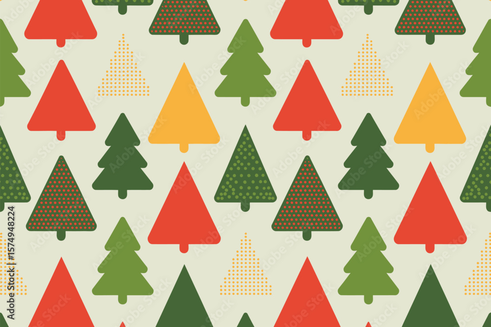 Aufkleber a festive christmas tree pattern with red green and yellow trees on a light background design repeat