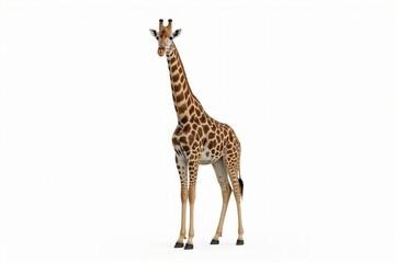 Fototapeta premium Giraffe standing, isolated, white background, safari, wildlife, zoo