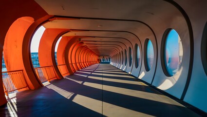 Orange and white architectural tunnel perspective photography for modern design ideas