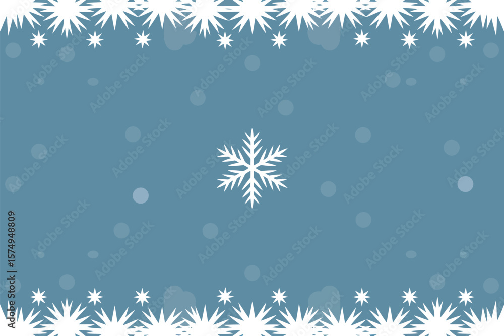 Poster a blue background with white snowflakes border and a single snowflake in the center falling down