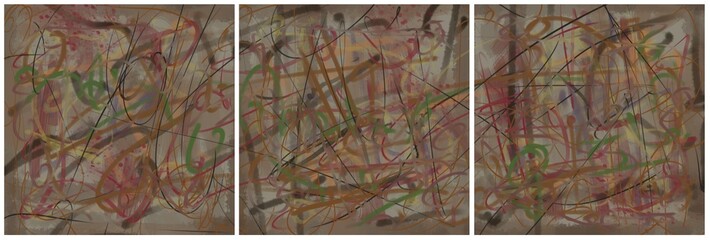 Modern interior triptych. The picture is painted by hand on a tablet.