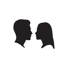 Male and female heads facing silhouette