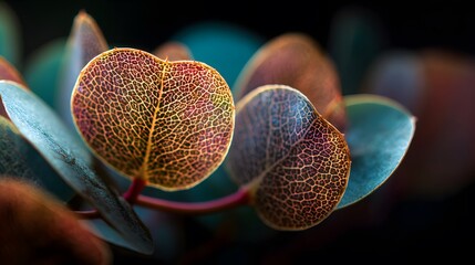 Ultra-Detailed Macro Photography of Vibrant Eucalyptus Leaves with Exquisite Shallow Depth of Field Emphasizing Natural Textures and Softness