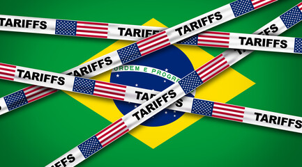 Fototapeta na wymiar USA Tariffs On Brazil and US Brazilian Tariff Trade War as an economic tax or national taxation dispute in conflict over import and exports concept.