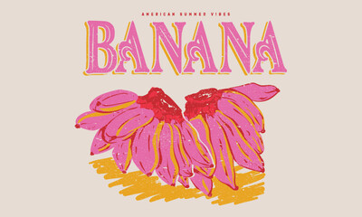 Fototapeta na wymiar Banana retro art. Nature fruit club print design. Organic food artwork for for t shirt and poster. Fruits of the spirit. Vintage banana art. Summer food poster design.