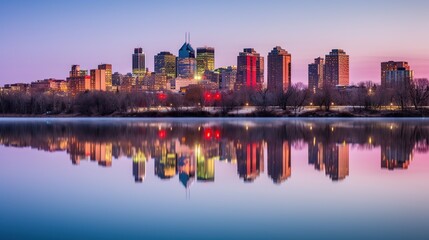 Naklejka premium City Skyline Sunrise Reflection.