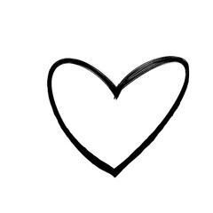 Hand Drawn Brush Heart Clipart, Heart, love, romance or valentine's day red heart. Heart vector icon, Black Grunge Ink Love Symbol