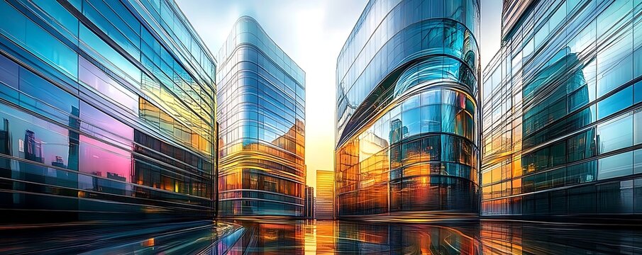 
Multiple colorful exposure of abstract modern glass architectural forms

