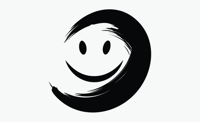 Brush stroke smiley silhouette, Rough brush-stroke smiley face is being shown on transparent background, hand-drawn style 