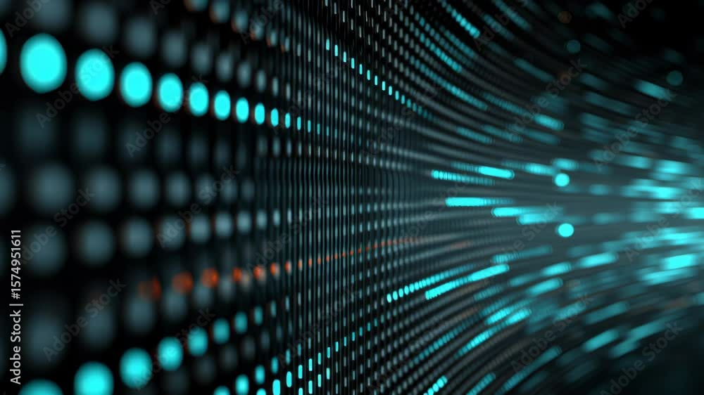 Poster futuristic digital background featuring glowing blue dots, creating depth and movement with wave eff