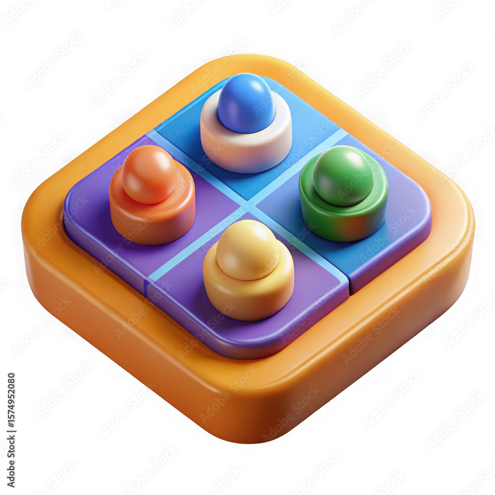 Poster colorful 3d rendered tic tac toe game board with pieces isolated on transparent background