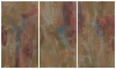 Modern interior triptych. The picture is painted by hand on a tablet.
