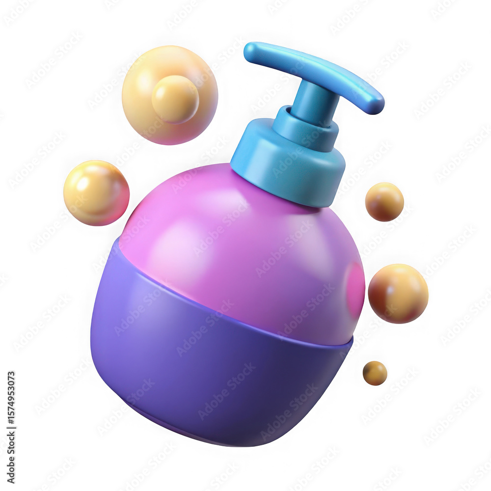 Poster 3d rendered soap dispenser with bubbles isolated on transparent background