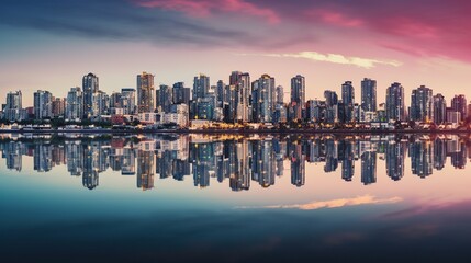 Obraz premium Cityscape Sunset Reflection.