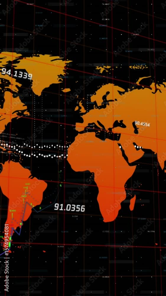 Poster animation of financial data processing over world map