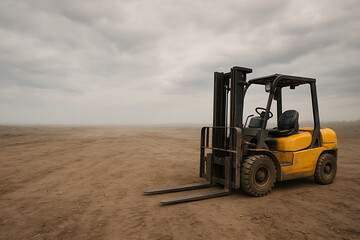 Forklift vehicle in operation, lifting goods in warehouse or site