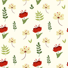 Bright floral seamless pattern of simple plants. Vector.