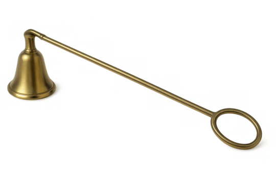 Elegant golden candle snuffer isolated on a transparent background, perfect for extinguishing candles safely and stylishly