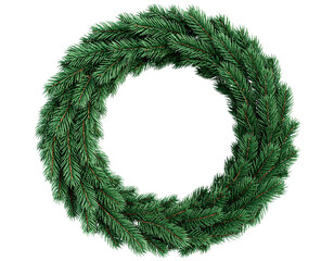 3D Christmas wreath made of Christmas tree branches  