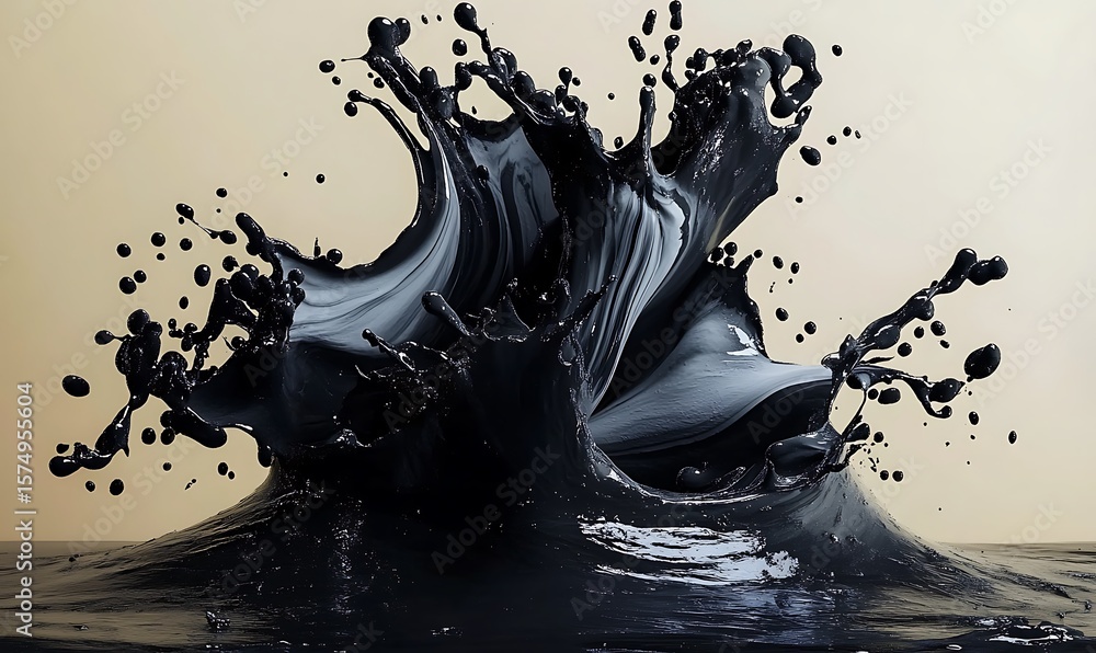 Poster a splash of black paint. dynamic form made of black liquid material. abstract composition for graphi