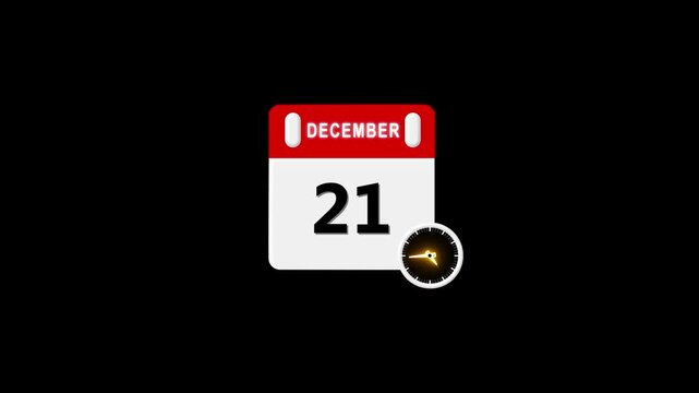 21 date of December. First day of December. 21st date number. 21 day calendar ,Romania great union, World AIDS ,Digital calendar month concept design transparent background 4K resolution