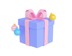 3D icon of Christmas gift, Christmas ornament and holiday concept.