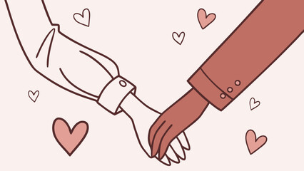 Romantic holding hands vector illustration for love relationship valentines day and wedding design concept