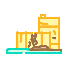 oil barrels leaking onto ground color icon vector illustration
