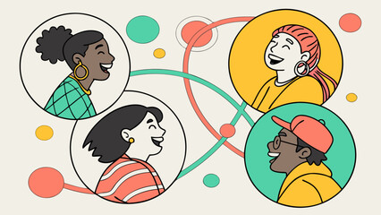 Diverse team collaboration communication connection networking happy people illustration design vector art