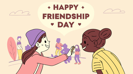 Happy friendship day celebration with best friends forever and friendship bond cartoon illustration design