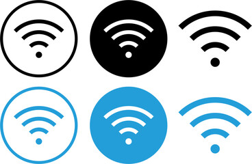 Wireless and Wi-Fi icon set featuring internet connection symbols, signal strength bars, router icons, and network signs. Flat vector illustration collection for web, app, or tech interface.