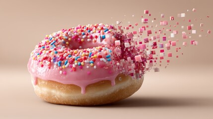 Pink glazed donut with rainbow sprinkles  digital image