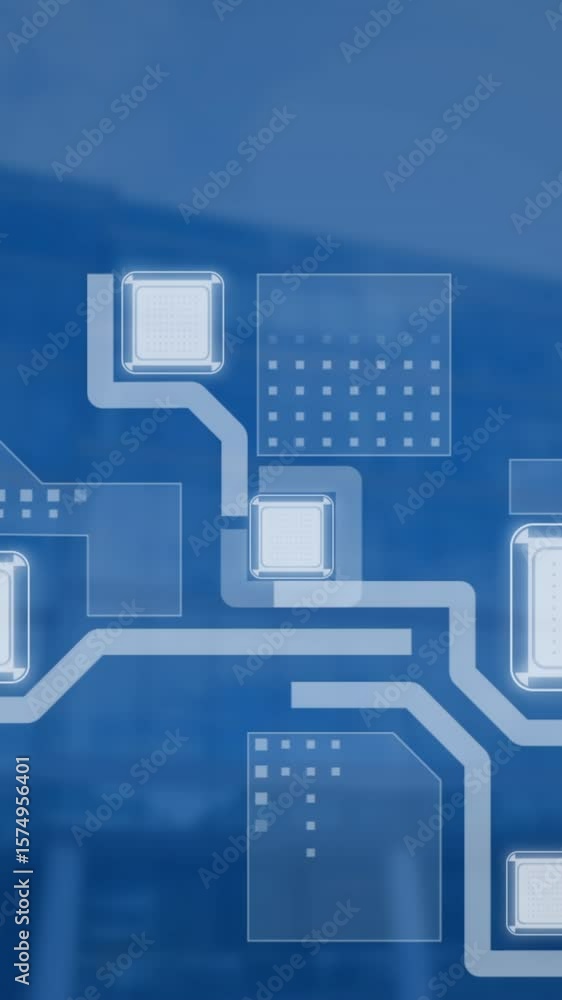 Poster animation of interface with data processing against low angle view of tall buildings