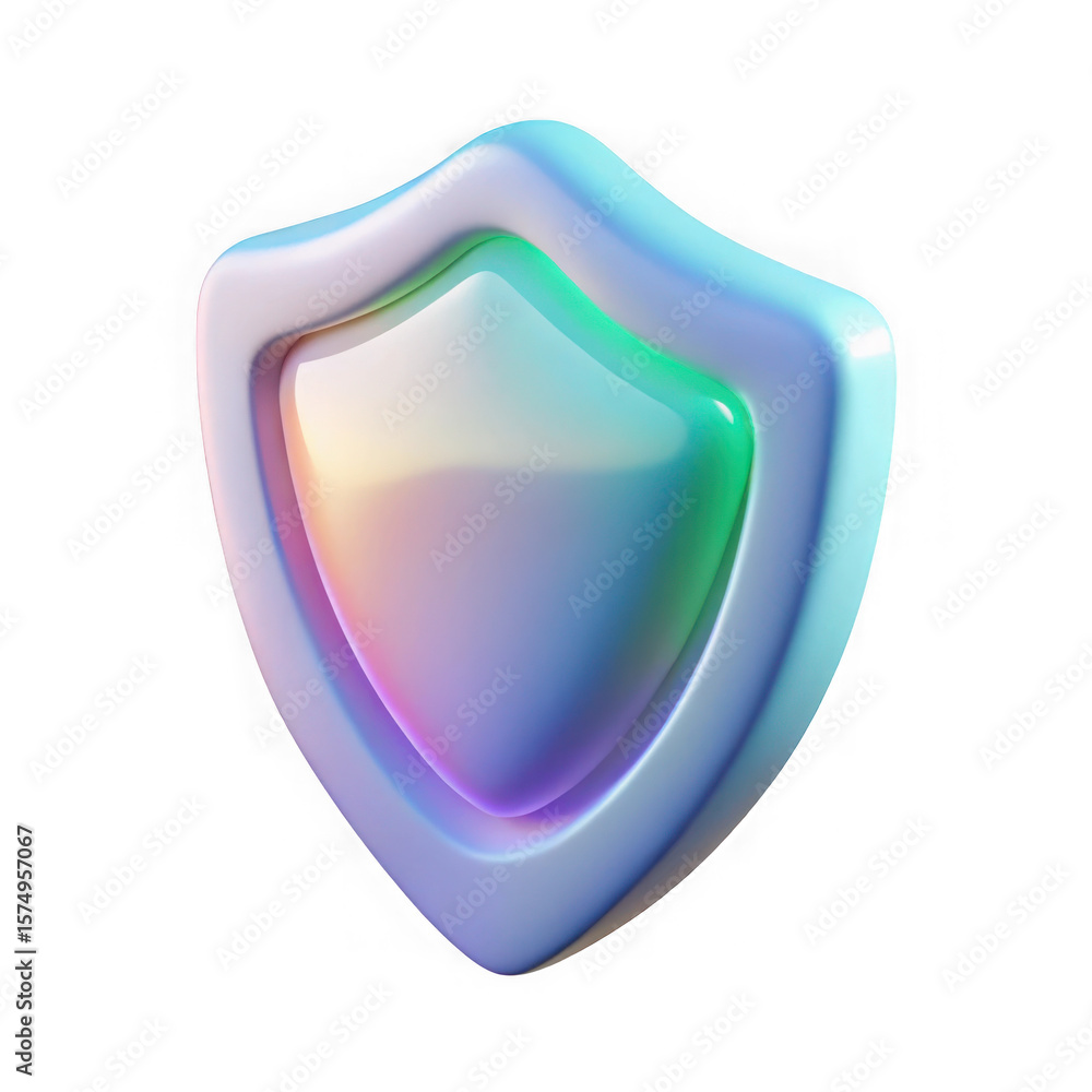 Poster holographic shield icon with smooth gradient colors isolated on transparent background