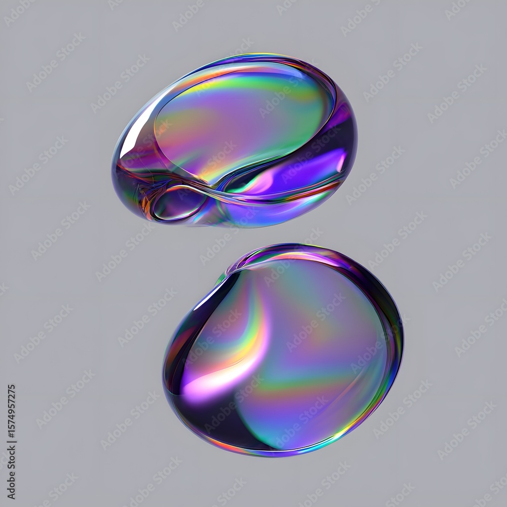 Fototapete iridescent glass blobs holographic abstract design modern art aesthetic background image