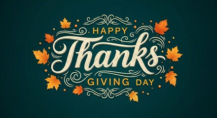 Thanksgiving Day Elegant Typography Design with Autumn Leaves  Perfect for Cards  Greetings