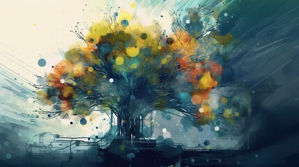 Colorful Abstract Autumn Tree.