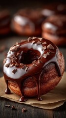Chocolateglazed yeast donuts with glossy finish