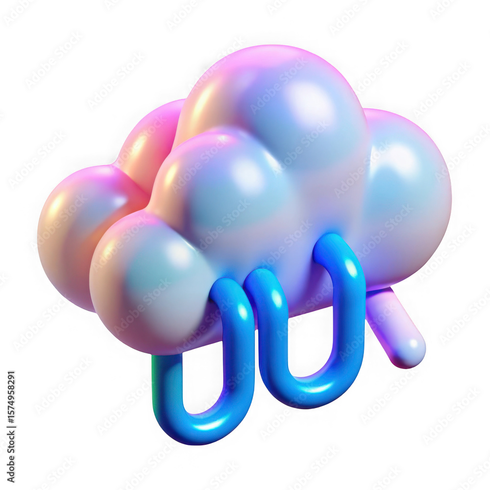 Poster 3d rendering of a stylized cloud with blue rain drops isolated on transparent background
