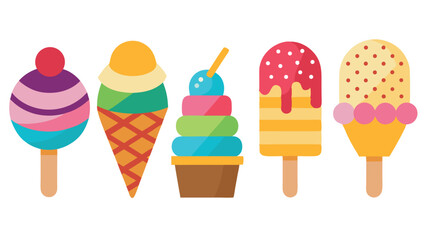 Bright Flat Design Ice Cream and Popsicle Vector Set - Colorful Summer Dessert Collection