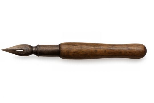 Vintage wooden dip pen nib, symbolizing historical calligraphy and traditional writing craftsmanship against transparent backdrop
