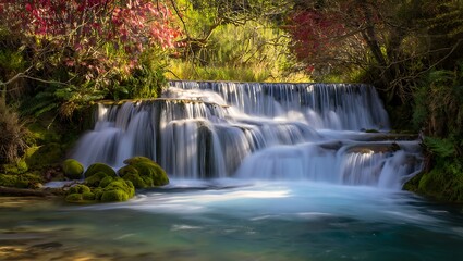 Fototapeta premium Beautiful waterfall cascading through a lush green forest