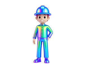 Animated character 3D image of a metallic holographic style monopoly man cute design,
