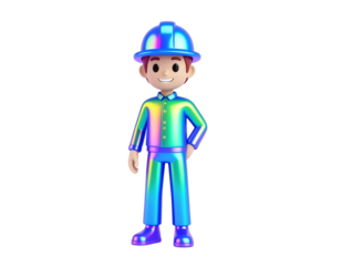 Animated character 3D image of a metallic holographic style monopoly man cute design,
